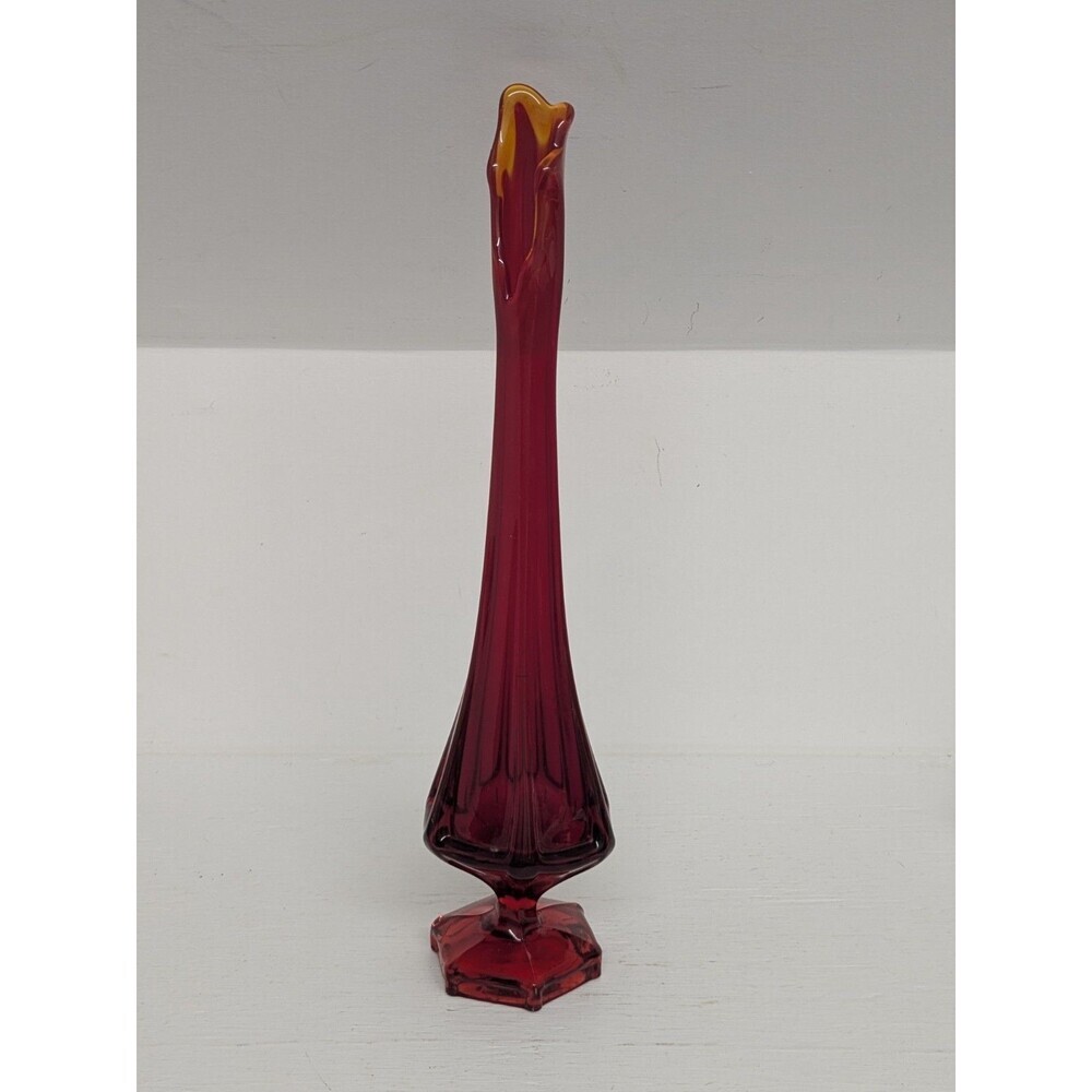 Vintage Viking Glass Epic Column Ribbed Pedestal Swung Vase Ruby 13.25" Glows